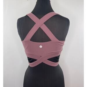 Purple Sports Bra Stretch Scoop Neck Cross Back Strap Pullover Training Yoga